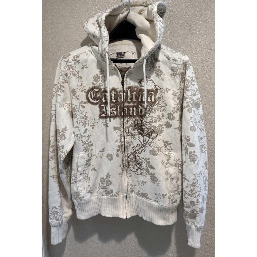MV Sport Activewear Zip‎ Up Hoodie Womens XL Catalina Island Floral Destination